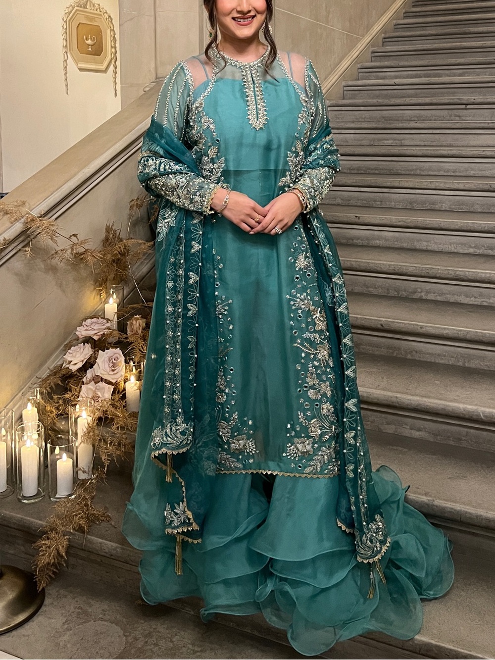 Soraya Perle - Embroidered Teal Women’s Lehenga Maxi with Dupatta